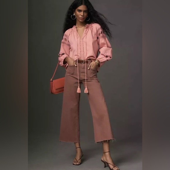 Anthropologie ForeverThatGirl Long-SleeveV-NeckPeasant Blouse Size Medium - Picture 2 of 11